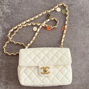 CHANEL Ivory Quilted Crossbody Bag with Gold Accents